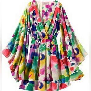 H&M Garden Collection Multicolor Rainbow Watercolor Abstract Floral Kimono Dress